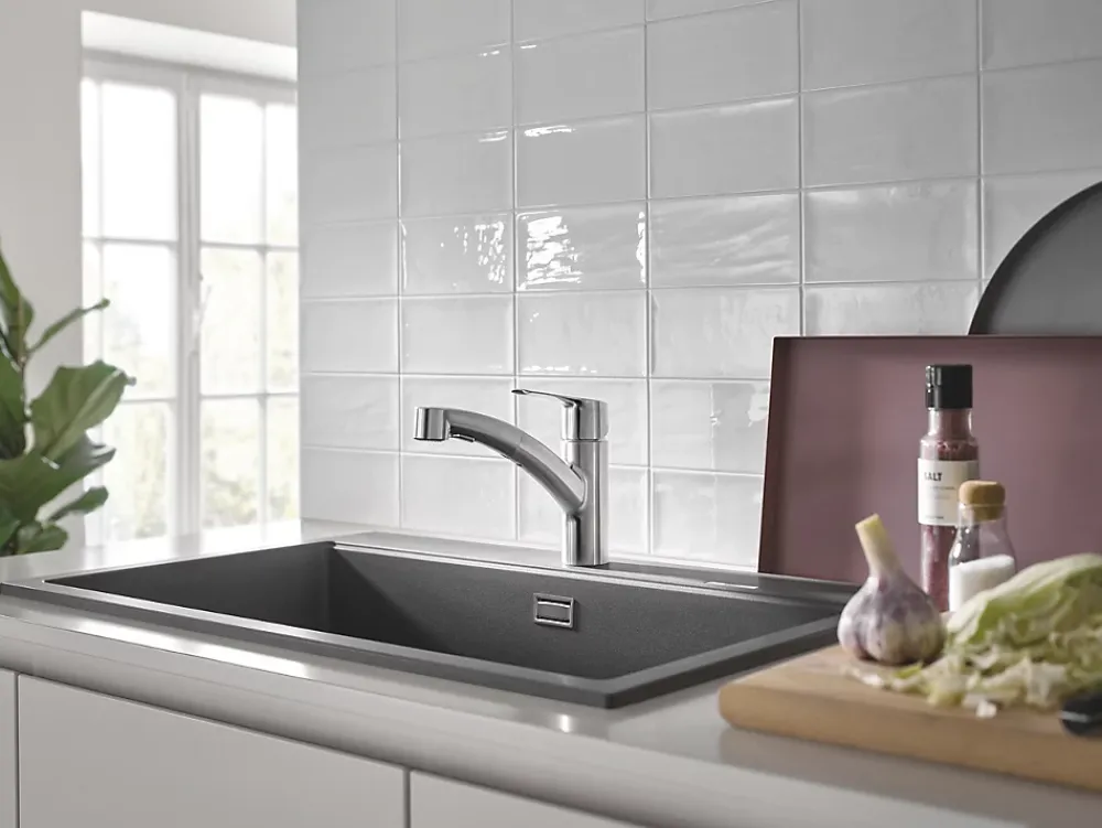 Grohe Mitigeur de cuisine bec bas avec douchette Start nickel