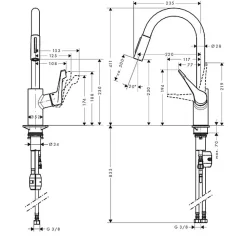 Hansgrohe Mitigeur de cuisine chromé avec douchette Cento XL