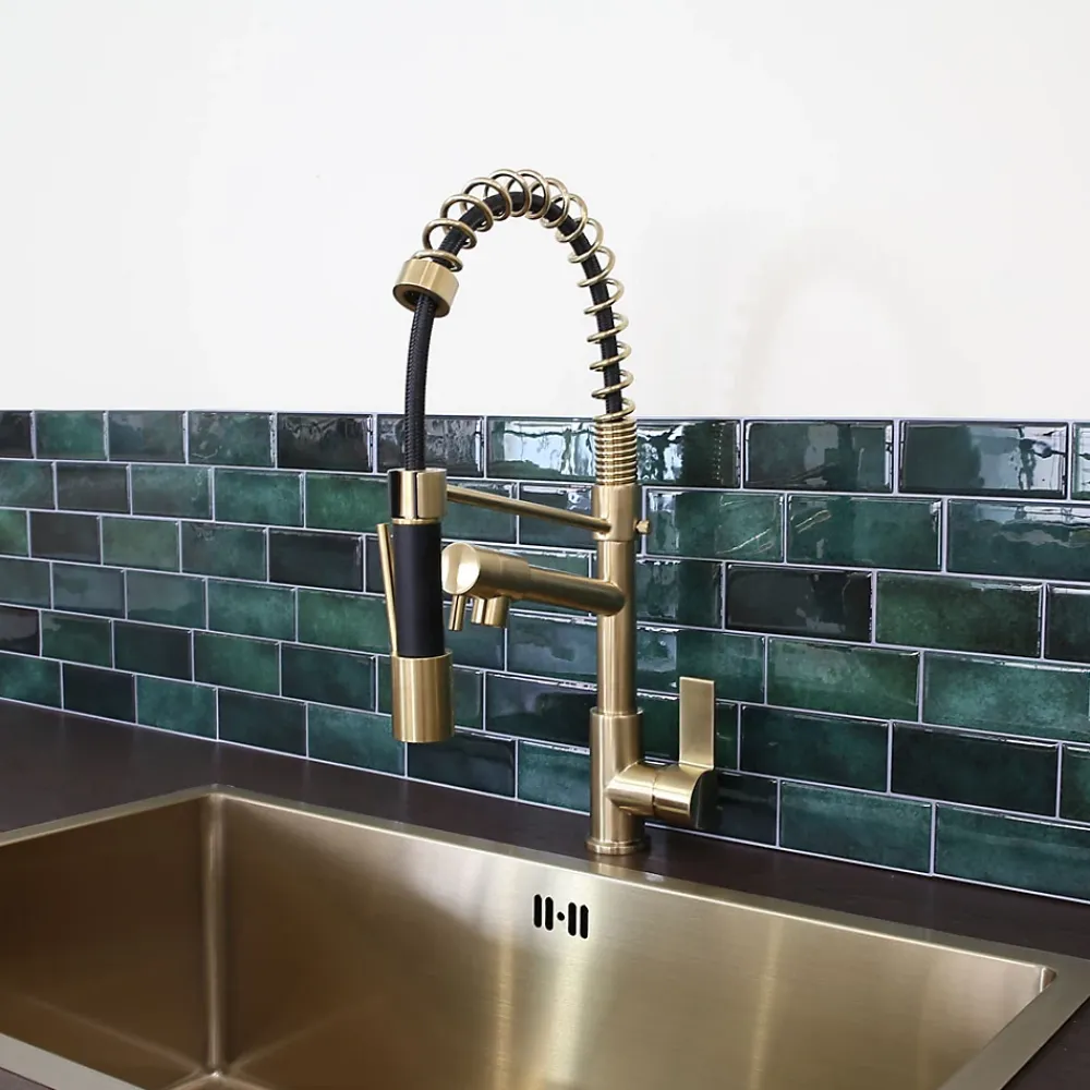Evier Et Robinet De Buanderie|Essebagno Mitigeur de cuisine doré avec douchette Big Hotto