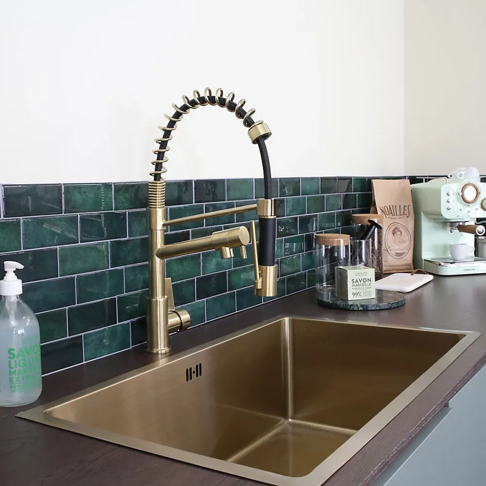 Evier Et Robinet De Buanderie|Essebagno Mitigeur de cuisine doré avec douchette Big Hotto