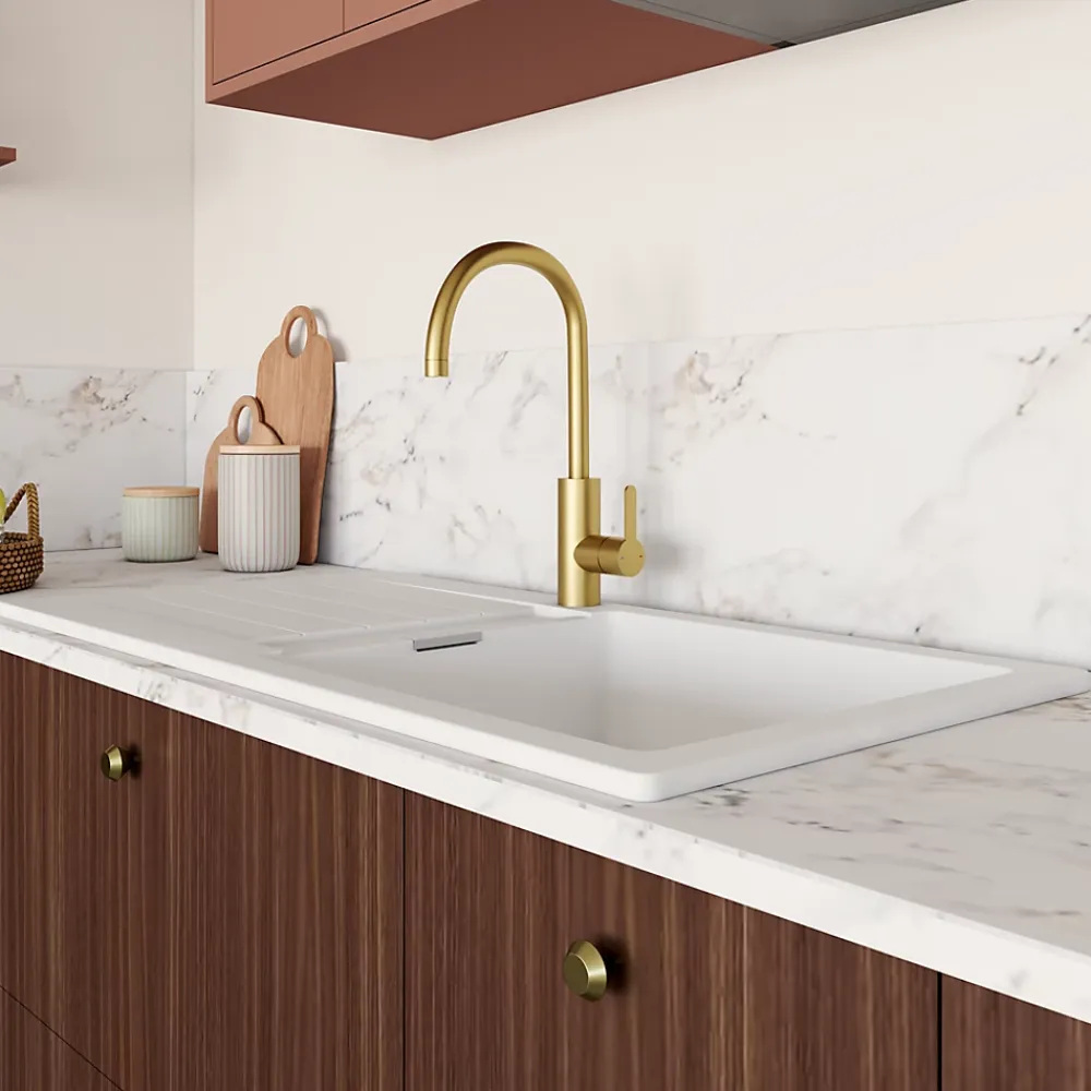 Evier Et Robinet De Buanderie|GoodHome Mitigeur de cuisine laiton doré brossé Zanthe