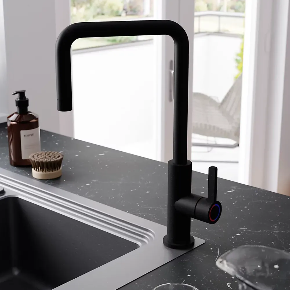 GoodHome Mitigeur de cuisine noir mat Kamut
