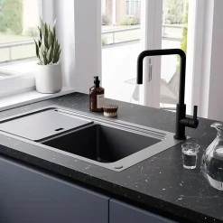 GoodHome Mitigeur de cuisine noir mat Kamut