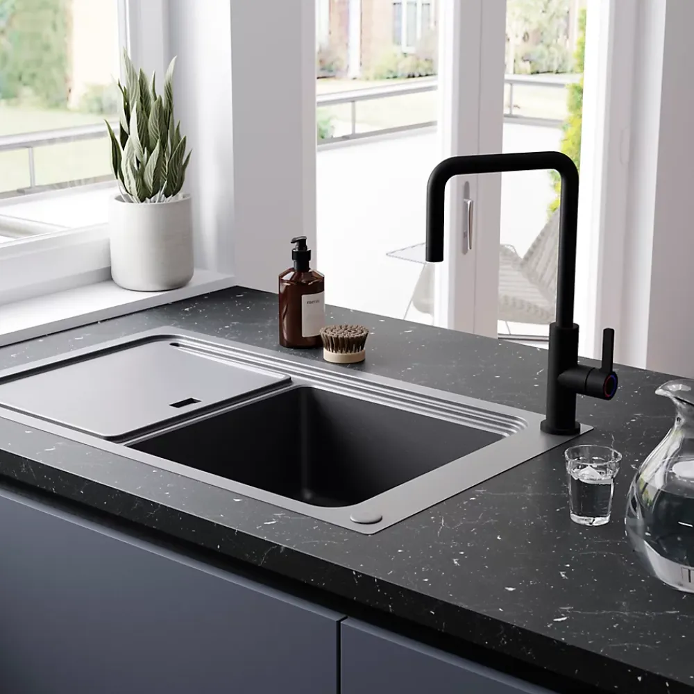 GoodHome Mitigeur de cuisine noir mat Kamut