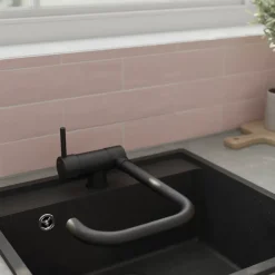 Evier Et Robinet De Buanderie|GoodHome Mitigeur de cuisine rabattable noir mat Deltana