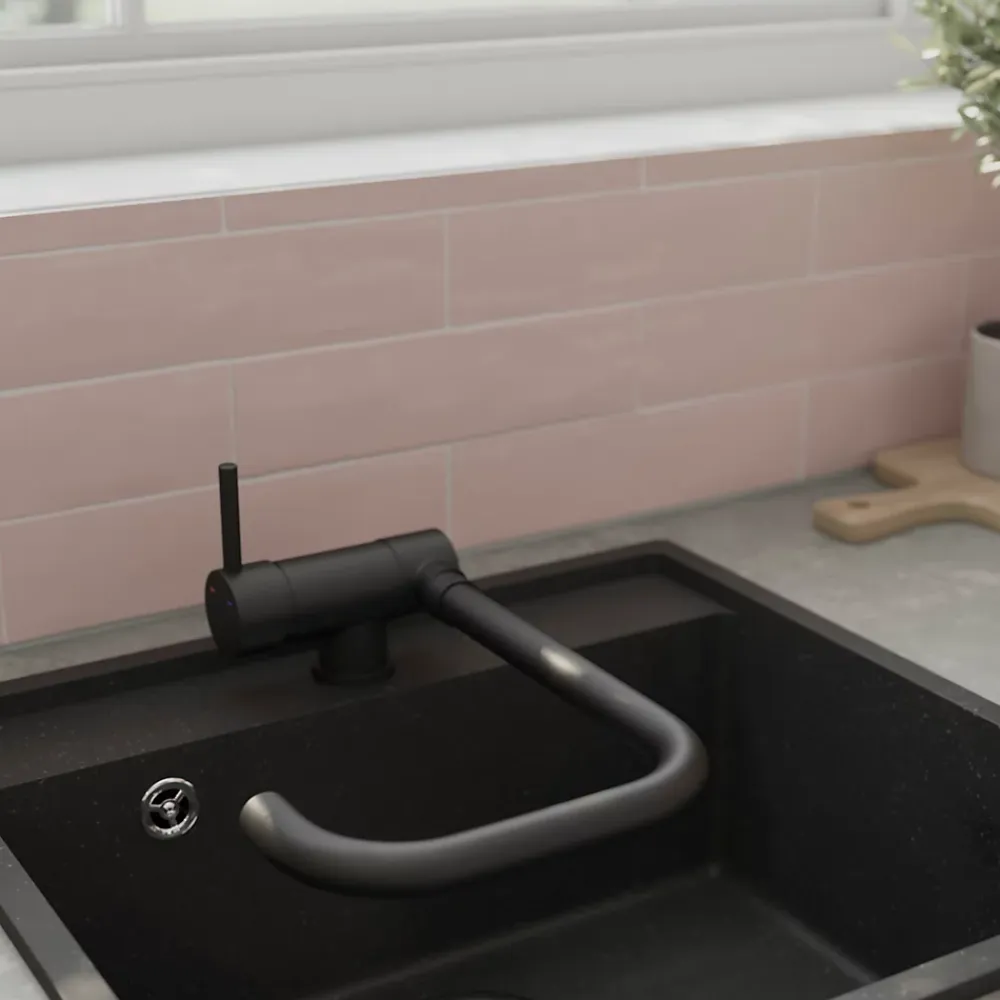 Evier Et Robinet De Buanderie|GoodHome Mitigeur de cuisine rabattable noir mat Deltana