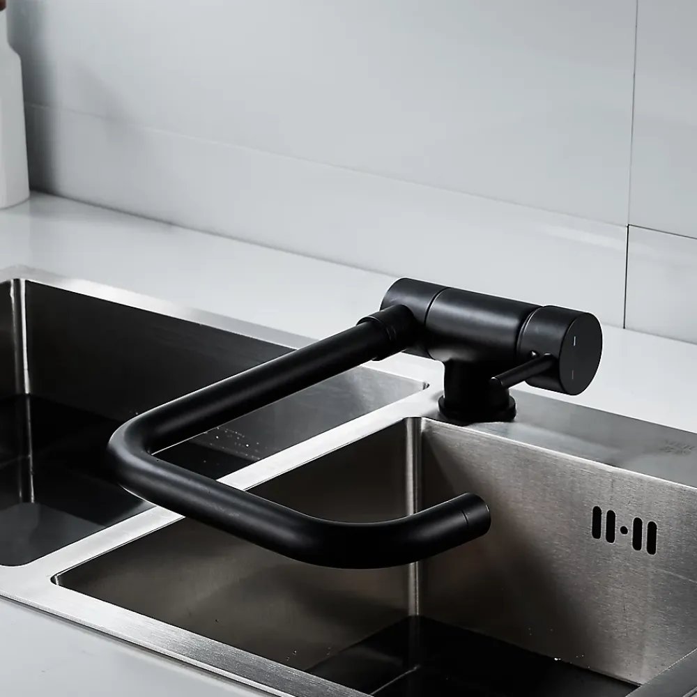 Evier Et Robinet De Buanderie|GoodHome Mitigeur de cuisine rabattable noir mat Deltana