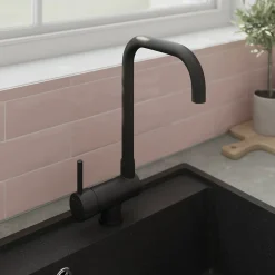 Evier Et Robinet De Buanderie|GoodHome Mitigeur de cuisine rabattable noir mat Deltana