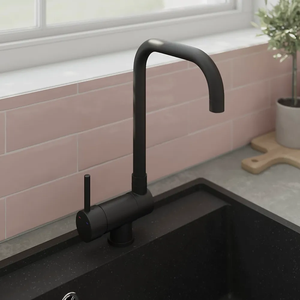 Evier Et Robinet De Buanderie|GoodHome Mitigeur de cuisine rabattable noir mat Deltana