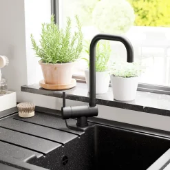 Evier Et Robinet De Buanderie|GoodHome Mitigeur de cuisine rabattable noir mat Deltana