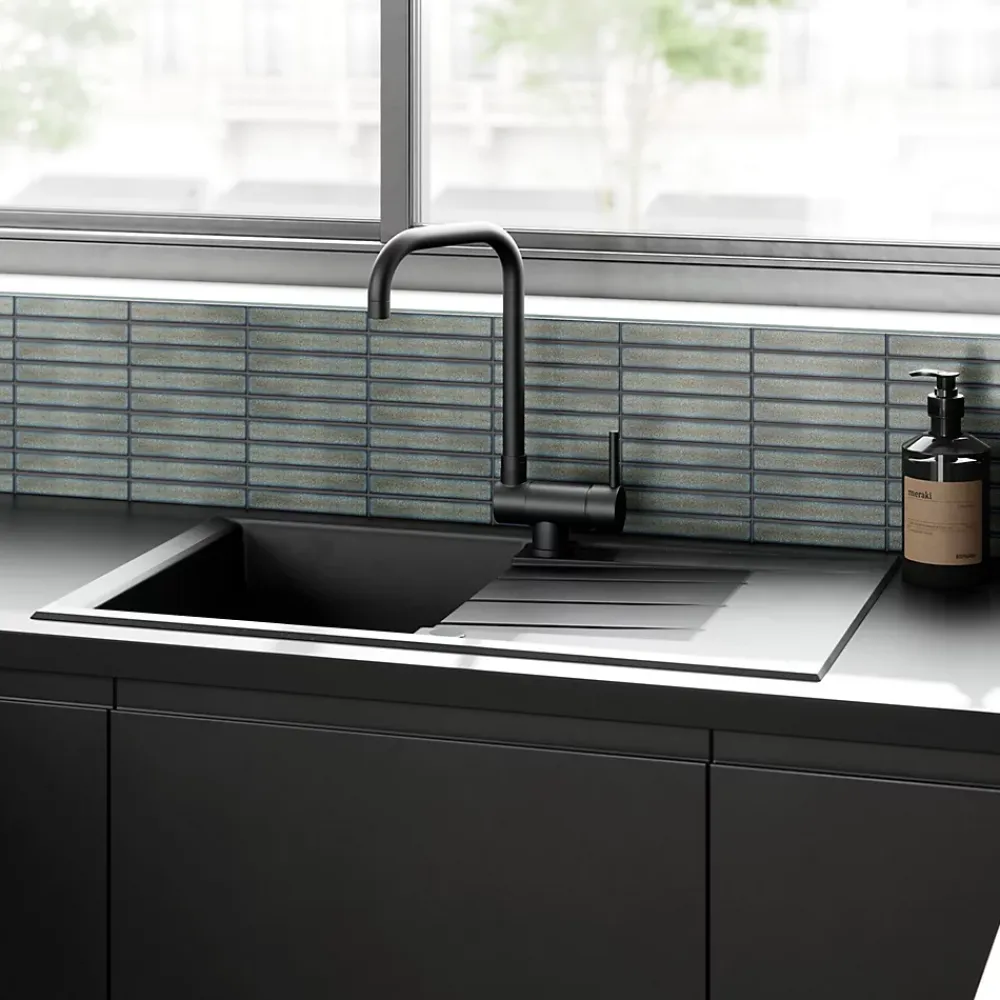 Evier Et Robinet De Buanderie|GoodHome Mitigeur de cuisine rabattable noir mat Deltana