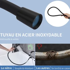 Robinet De Baignoire|Homelody Mitigeur de Douche et Robinet de Douche Bain-Douche 4 Trous Double Sortie Encastre en Laiton Noir Bec Cascade Pivotant 360