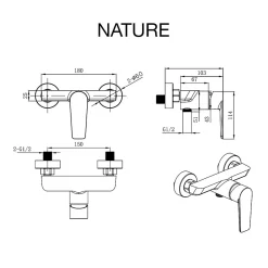Poalgi Mitigeur de douche mécanique avec douchette SKY BATH noir mat série NATURE