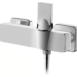 Robinet De Douche|Sanindusa Mitigeur de douche mural design plat épuré Line 42 chromé livré avec raccords excentrés et rosaces de finition