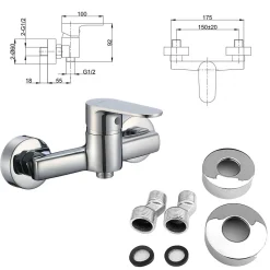 Robinet De Douche|Saniverre Mitigeur de douche mural NERO chromé -