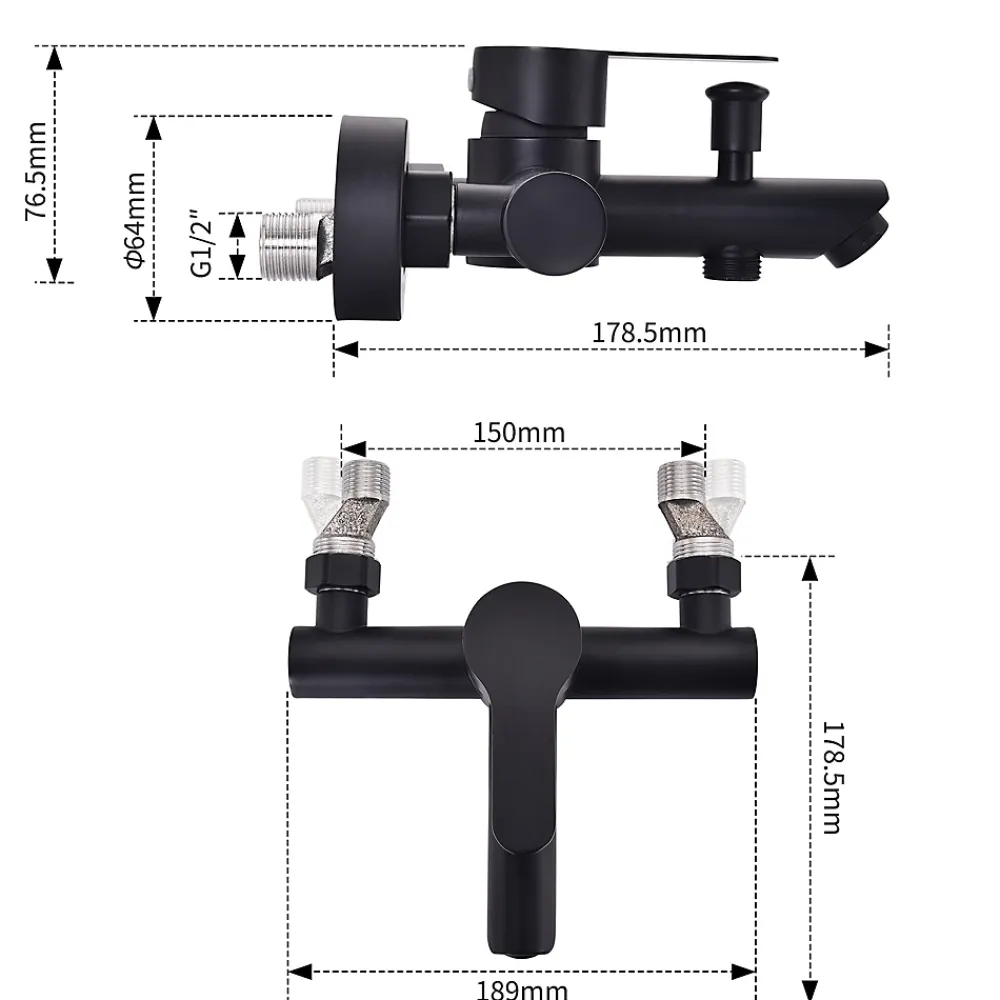 Homelody Mitigeur de Douche Robinet de Baignoire Mecanique Monocommande Double Sortie Mural Acier Inoxydable Noir Pour Baignoire