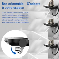 Homelody Mitigeur de Douche Robinet Douche Bain Douche Mural Monocommande à Bouton avec Double Sortie et Plateau Rangement Noir
