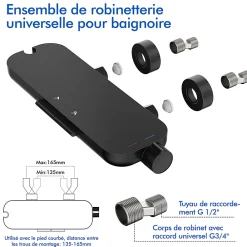 Homelody Mitigeur de Douche Robinet Douche Bain Douche Mural Monocommande à Bouton avec Double Sortie et Plateau Rangement Noir
