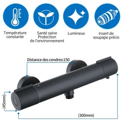Colonne De Douche Thermostatique|Homelody Mitigeur de douche thermostatique securite 38C temperature stable reglage debit separe mural en laiton noir pour douche