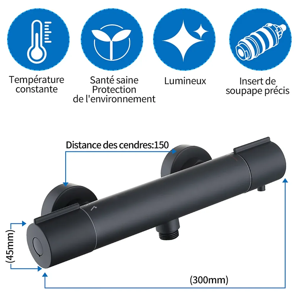 Colonne De Douche Thermostatique|Homelody Mitigeur de douche thermostatique securite 38C temperature stable reglage debit separe mural en laiton noir pour douche
