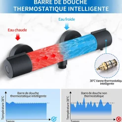 Colonne De Douche Thermostatique|Homelody Mitigeur de douche thermostatique securite 38C temperature stable reglage debit separe mural en laiton noir pour douche
