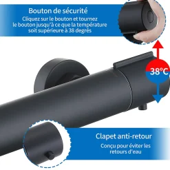 Colonne De Douche Thermostatique|Homelody Mitigeur de douche thermostatique securite 38C temperature stable reglage debit separe mural en laiton noir pour douche