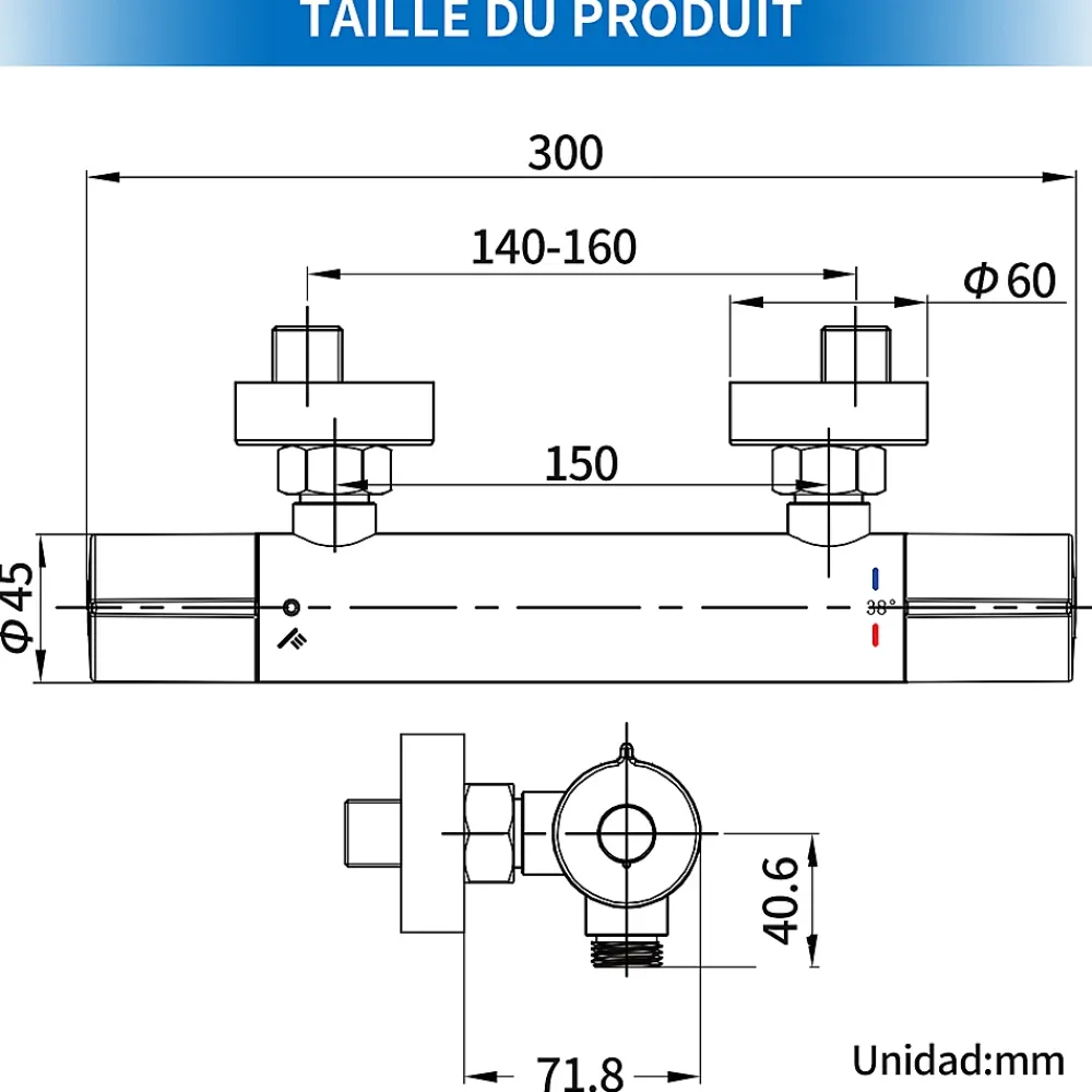 Colonne De Douche Thermostatique|Homelody Mitigeur de douche thermostatique securite 38C temperature stable reglage debit separe mural en laiton noir pour douche