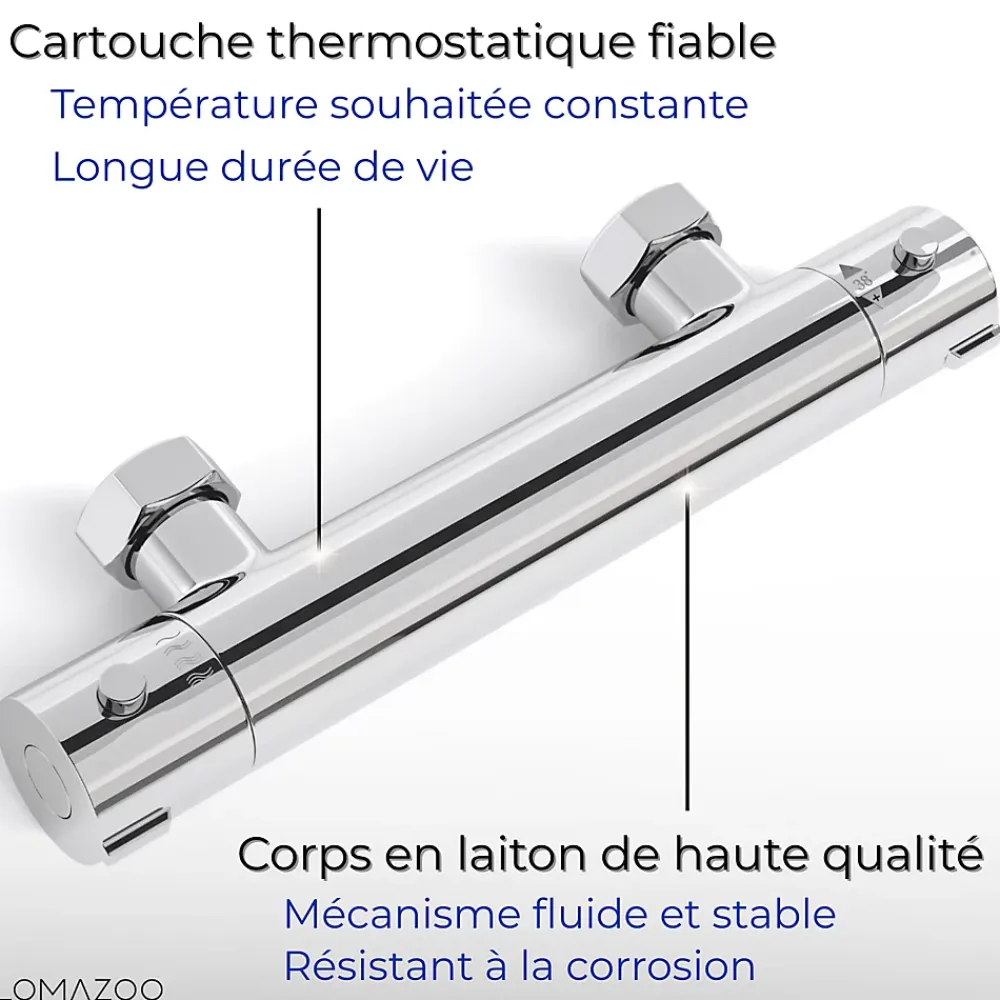 Lomazoo Mitigeur de douche thermostatique chromé - Entraxe 15 cm - avec bouton de sécurité 38C
