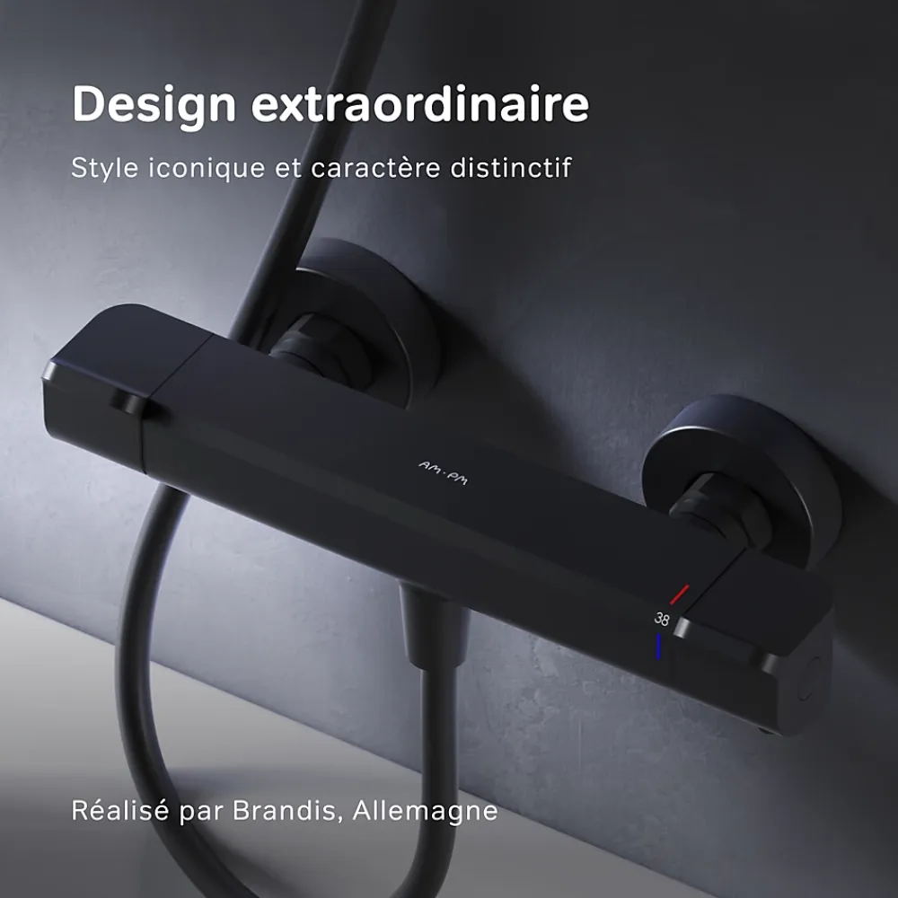 Am.Pm Europe Mitigeur de douche thermostatique Robinet salle de bain, Noir FNA40022 Flash AM.PM