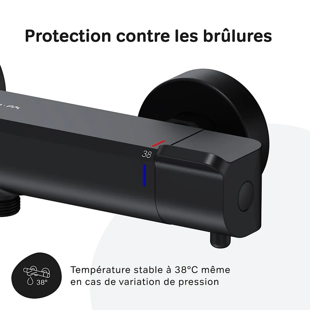 Am.Pm Europe Mitigeur de douche thermostatique Robinet salle de bain, Noir FNA40022 Flash AM.PM