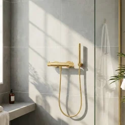 Robinet De Douche|GoodHome Mitigeur de douche thermostatique, doré brossé, Owens