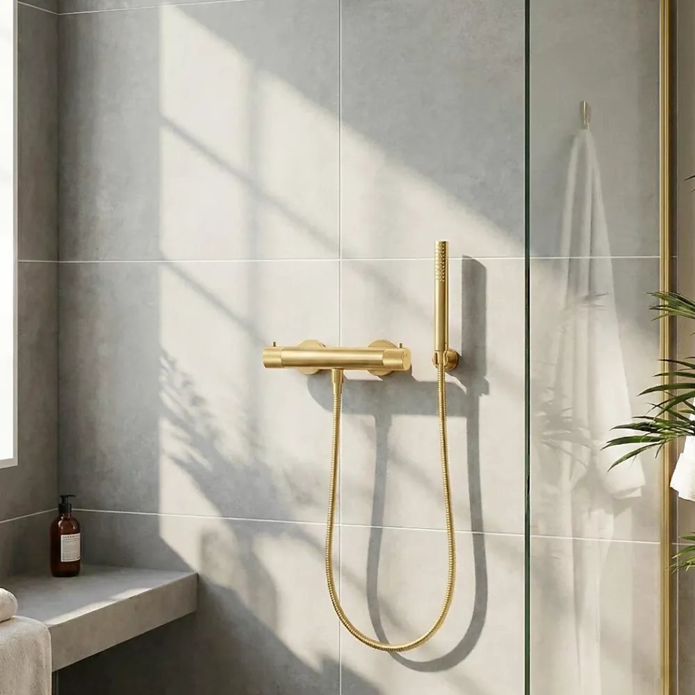 Robinet De Douche|GoodHome Mitigeur de douche thermostatique, doré brossé, Owens