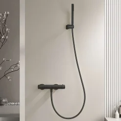 Robinet De Douche|Poalgi Mitigeur de douche thermostatique avec douchette SKY BATH noir mat Inox S304 série SUPREME