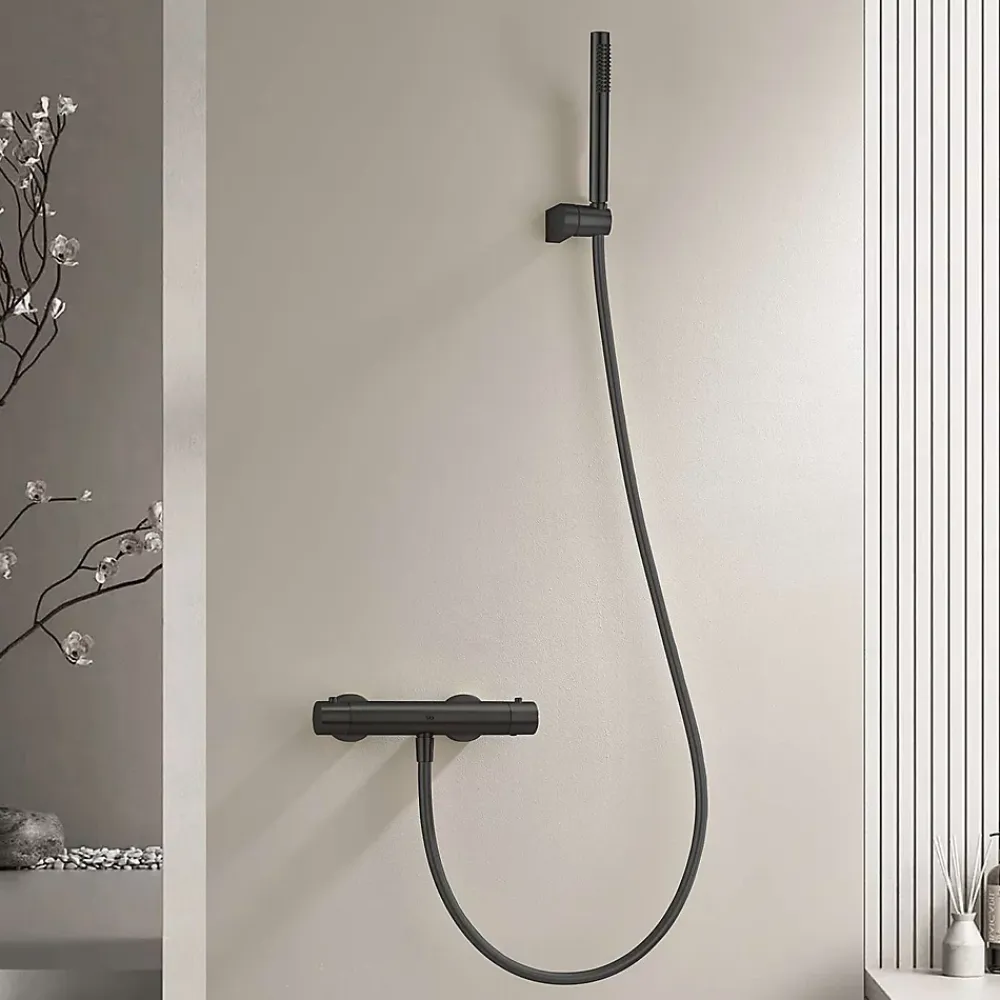 Robinet De Douche|Poalgi Mitigeur de douche thermostatique avec douchette SKY BATH noir mat Inox S304 série SUPREME