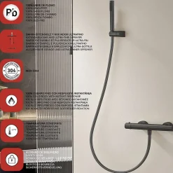 Robinet De Douche|Poalgi Mitigeur de douche thermostatique avec douchette SKY BATH noir mat Inox S304 série SUPREME
