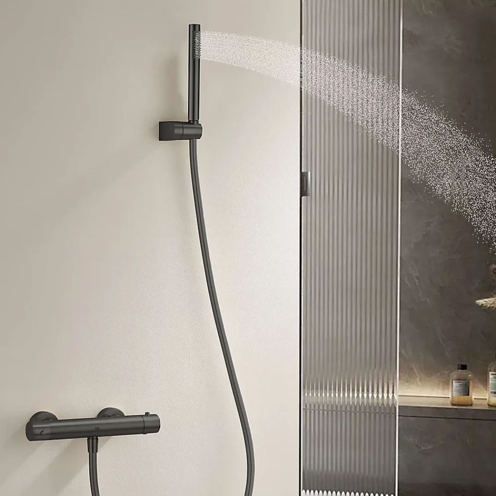 Robinet De Douche|Poalgi Mitigeur de douche thermostatique avec douchette SKY BATH noir mat Inox S304 série SUPREME