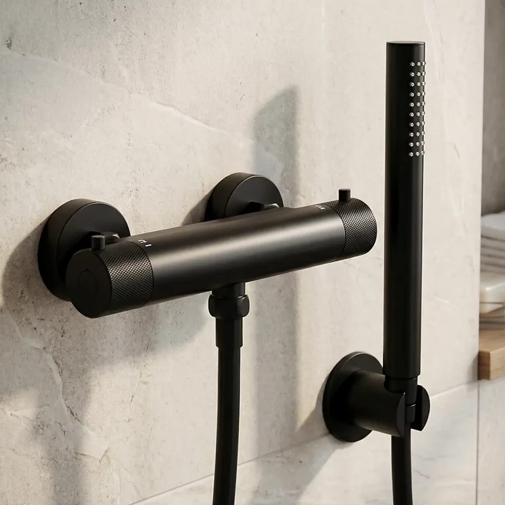 GoodHome Mitigeur de douche thermostatique, noir mat, Owens