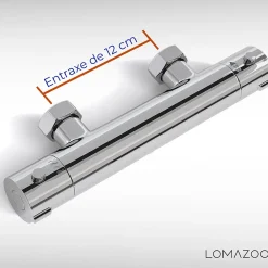 Robinet De Douche|Lomazoo Mitigeur de douche thermostatique chromé - Entraxe 12 cm - avec bouton de sécurité 38C