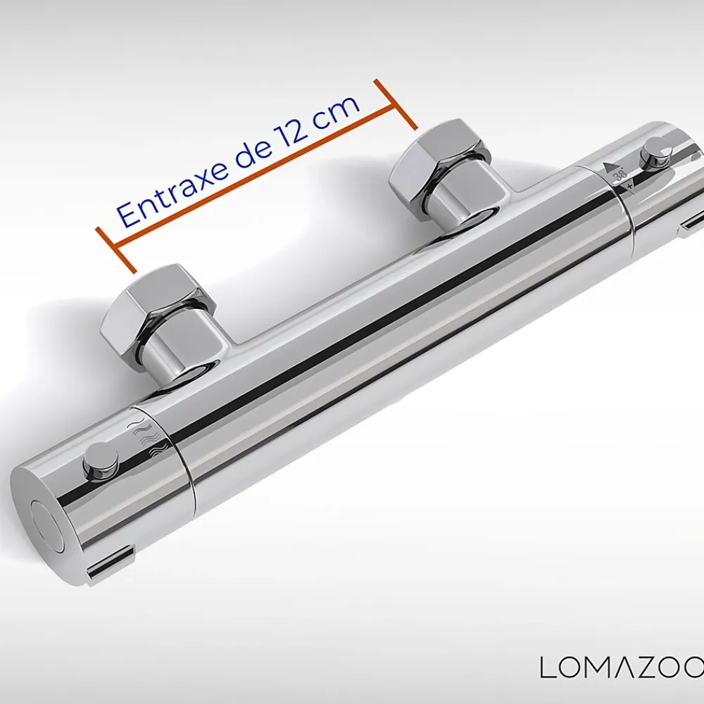 Robinet De Douche|Lomazoo Mitigeur de douche thermostatique chromé - Entraxe 12 cm - avec bouton de sécurité 38C