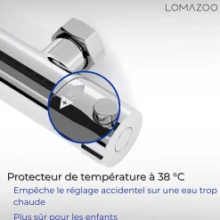 Robinet De Douche|Lomazoo Mitigeur de douche thermostatique chromé - Entraxe 12 cm - avec bouton de sécurité 38C