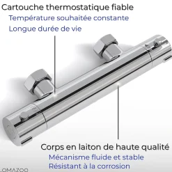 Robinet De Douche|Lomazoo Mitigeur de douche thermostatique chromé - Entraxe 12 cm - avec bouton de sécurité 38C