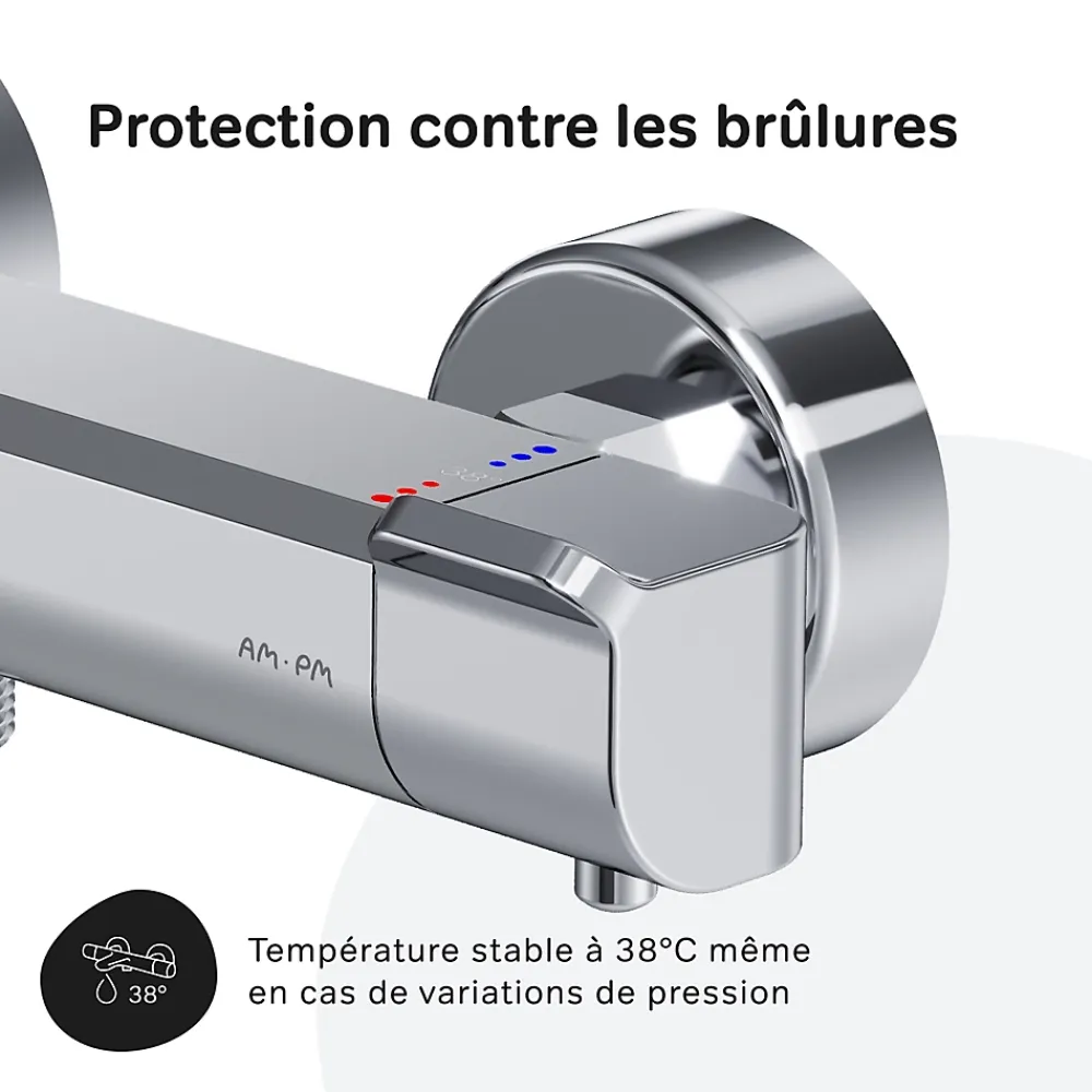 Robinet De Douche|Am.Pm Europe Mitigeur de douche thermostatique Robinet salle de bain, Chromé FNA40000 Flash AM.PM