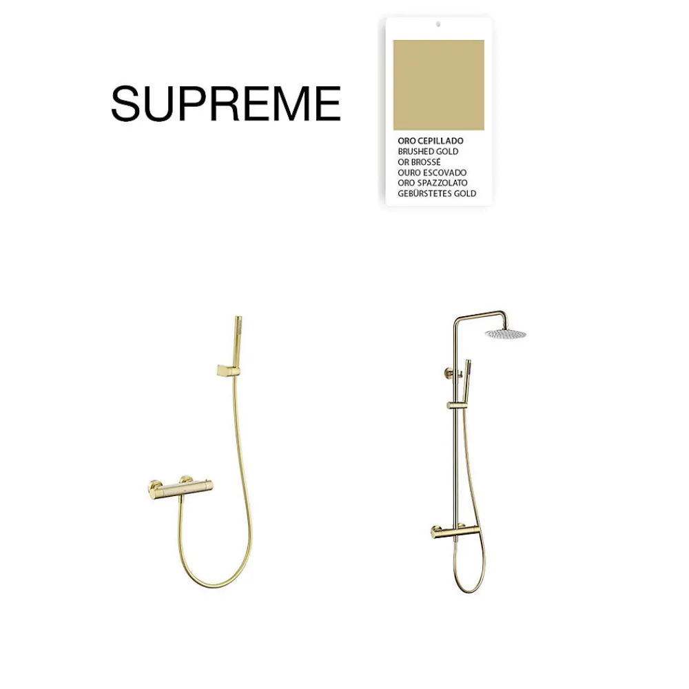Poalgi Mitigeur de douche thermostatique avec douchette SKY BATH or brossé Inox S304 série SUPREME