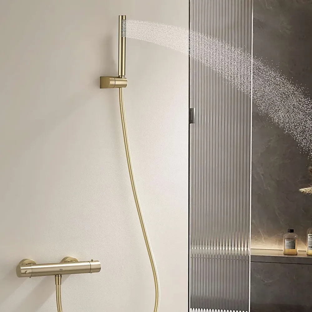 Poalgi Mitigeur de douche thermostatique avec douchette SKY BATH or brossé Inox S304 série SUPREME