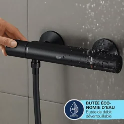 Robinet De Douche|Grohe Mitigeur de douche thermostatique Precision Start noir mat + chiffonnette
