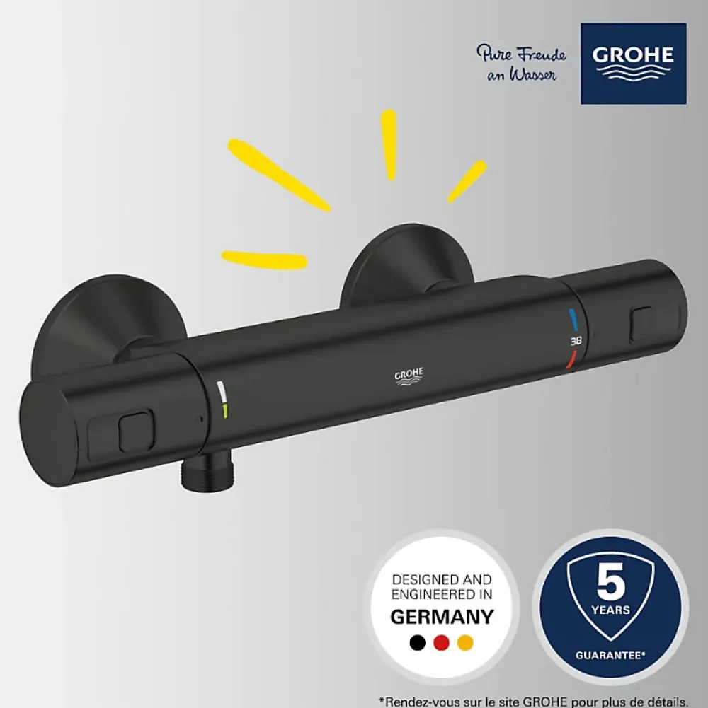 Robinet De Douche|Grohe Mitigeur de douche thermostatique Precision Start noir mat + chiffonnette