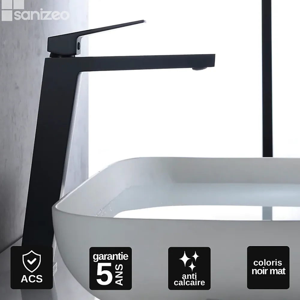 Imex Mitigeur de Lavabo Anti-Calcaire Bec Haut Noir Mat ART BDAR025-3NG