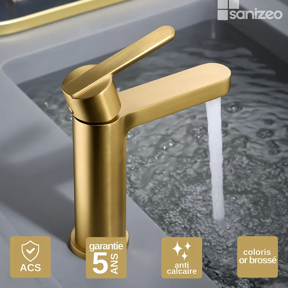Robinet Lavabo Et Vasque|Imex Mitigeur de Lavabo Anti-Calcaire Bec Bas Or Brossé ROMA BDR001-1OC