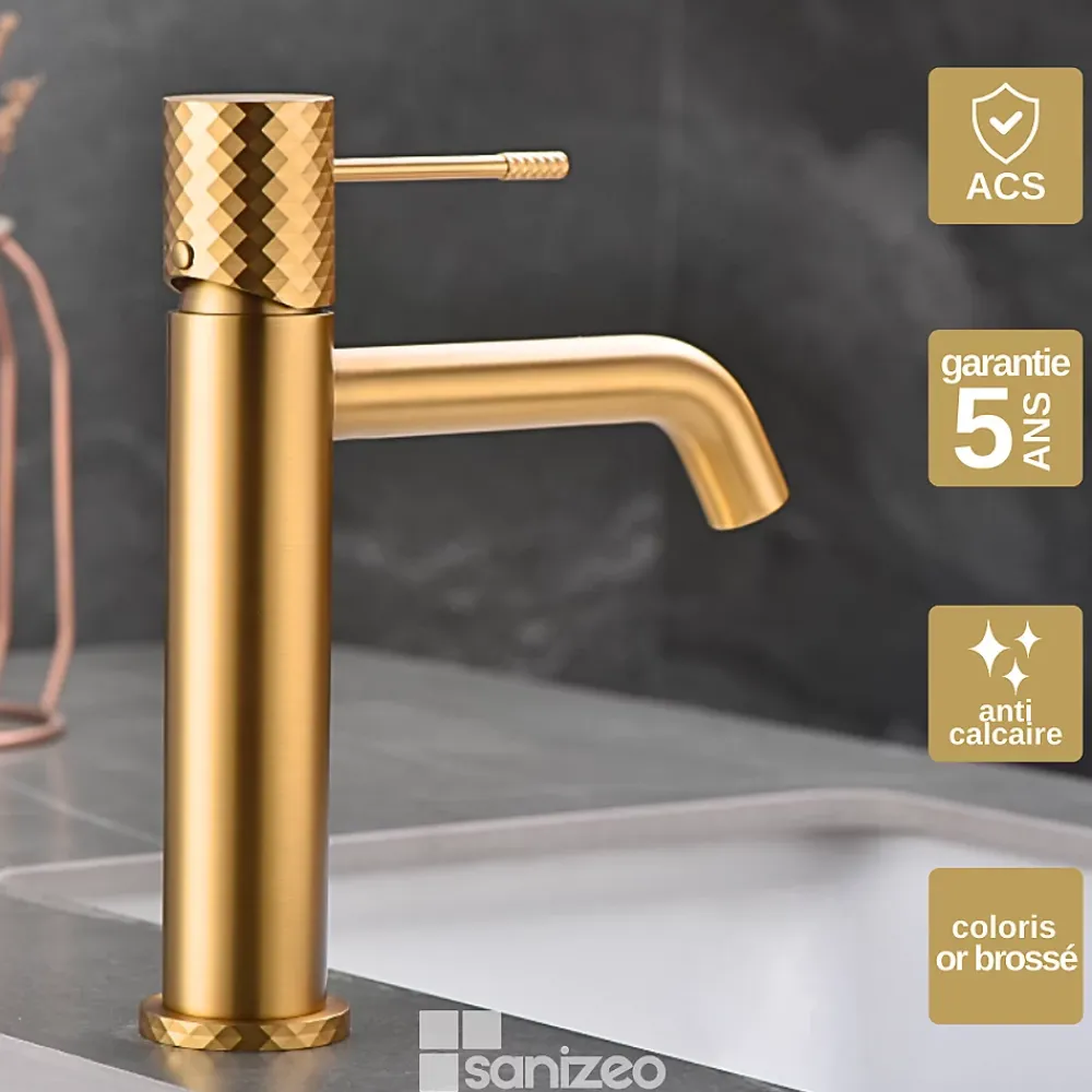 Robinet Lavabo Et Vasque|Imex Mitigeur de Lavabo Anti-Calcaire Bec Bas Or Brossé GENOVA BDG053-1OC