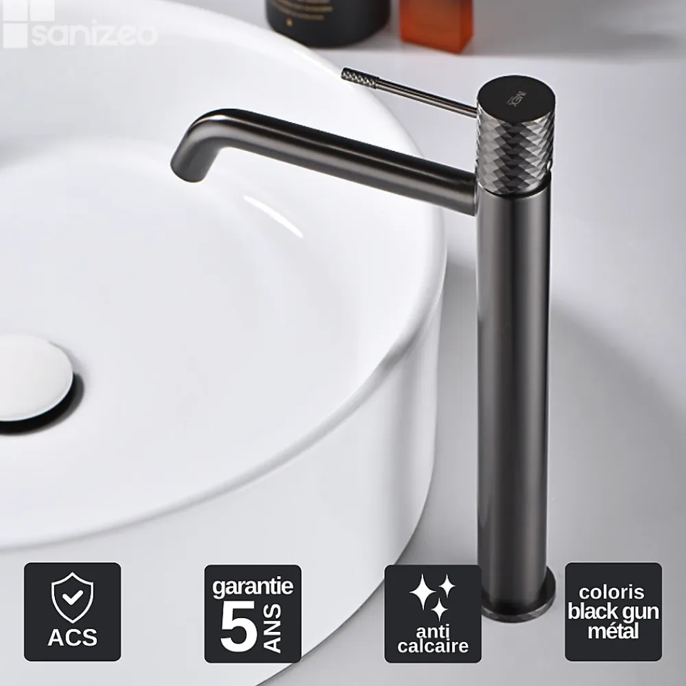 Robinet Lavabo Et Vasque|Imex Mitigeur de Lavabo Anti-Calcaire Bec Haut Black Gun Métal GENOVA BDG053-3BGM